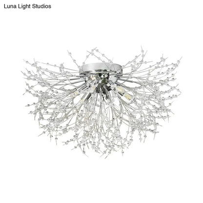 DecorBites™ DecorBites™ Contemporary Crystal Flush Mount Lamp - Silver/Gold, Warm Light - 6/8 Lights - Bedroom Ceiling Fixture - 23.5"/27.5" W