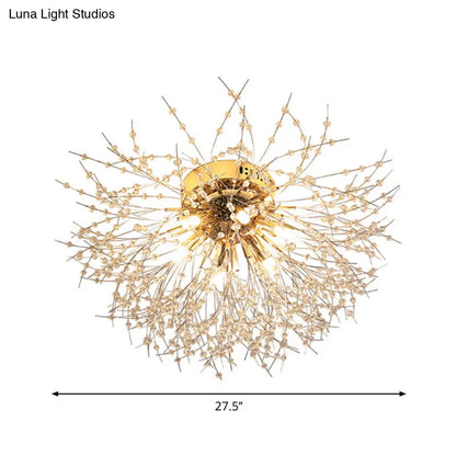 DecorBites™ DecorBites™ Contemporary Crystal Flush Mount Lamp - Silver/Gold, Warm Light - 6/8 Lights - Bedroom Ceiling Fixture - 23.5"/27.5" W