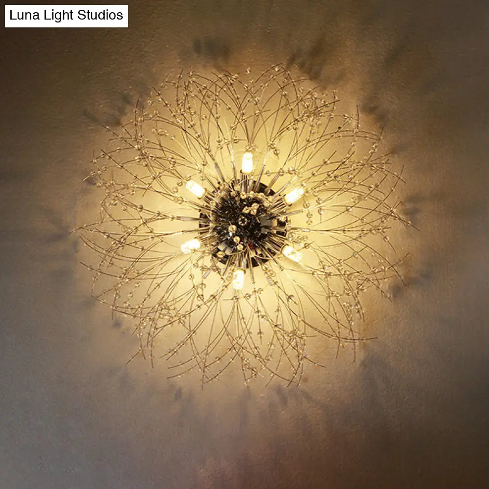 DecorBites™ DecorBites™ Contemporary Crystal Flush Mount Lamp - Silver/Gold, Warm Light - 6/8 Lights - Bedroom Ceiling Fixture - 23.5"/27.5" W