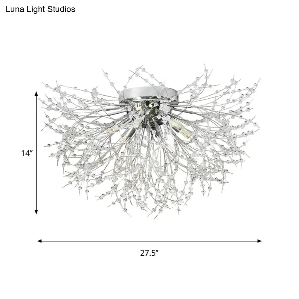 DecorBites™ DecorBites™ Contemporary Crystal Flush Mount Lamp - Silver/Gold, Warm Light - 6/8 Lights - Bedroom Ceiling Fixture - 23.5"/27.5" W
