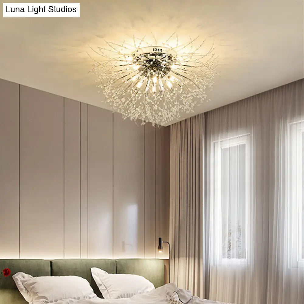 DecorBites™ DecorBites™ Contemporary Crystal Flush Mount Lamp - Silver/Gold, Warm Light - 6/8 Lights - Bedroom Ceiling Fixture - 23.5"/27.5" W