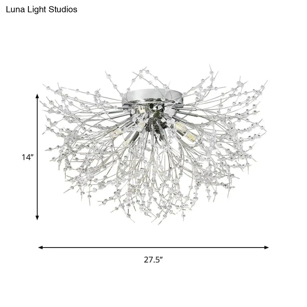 DecorBites™ DecorBites™ Contemporary Crystal Flush Mount Lamp - Silver/Gold, Warm Light - 6/8 Lights - Bedroom Ceiling Fixture - 23.5"/27.5" W