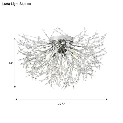 DecorBites™ DecorBites™ Contemporary Crystal Flush Mount Lamp - Silver/Gold, Warm Light - 6/8 Lights - Bedroom Ceiling Fixture - 23.5"/27.5" W