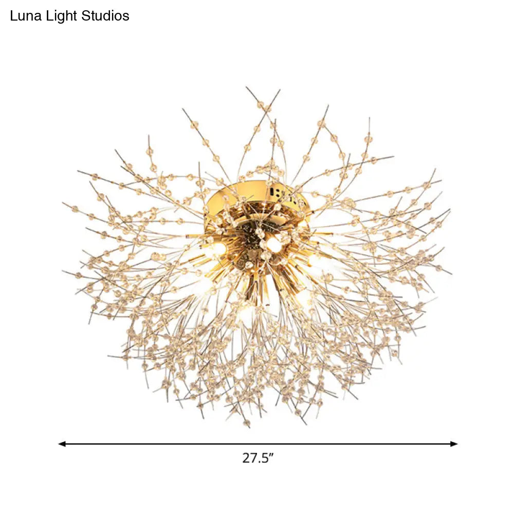 DecorBites™ DecorBites™ Contemporary Crystal Flush Mount Lamp - Silver/Gold, Warm Light - 6/8 Lights - Bedroom Ceiling Fixture - 23.5"/27.5" W