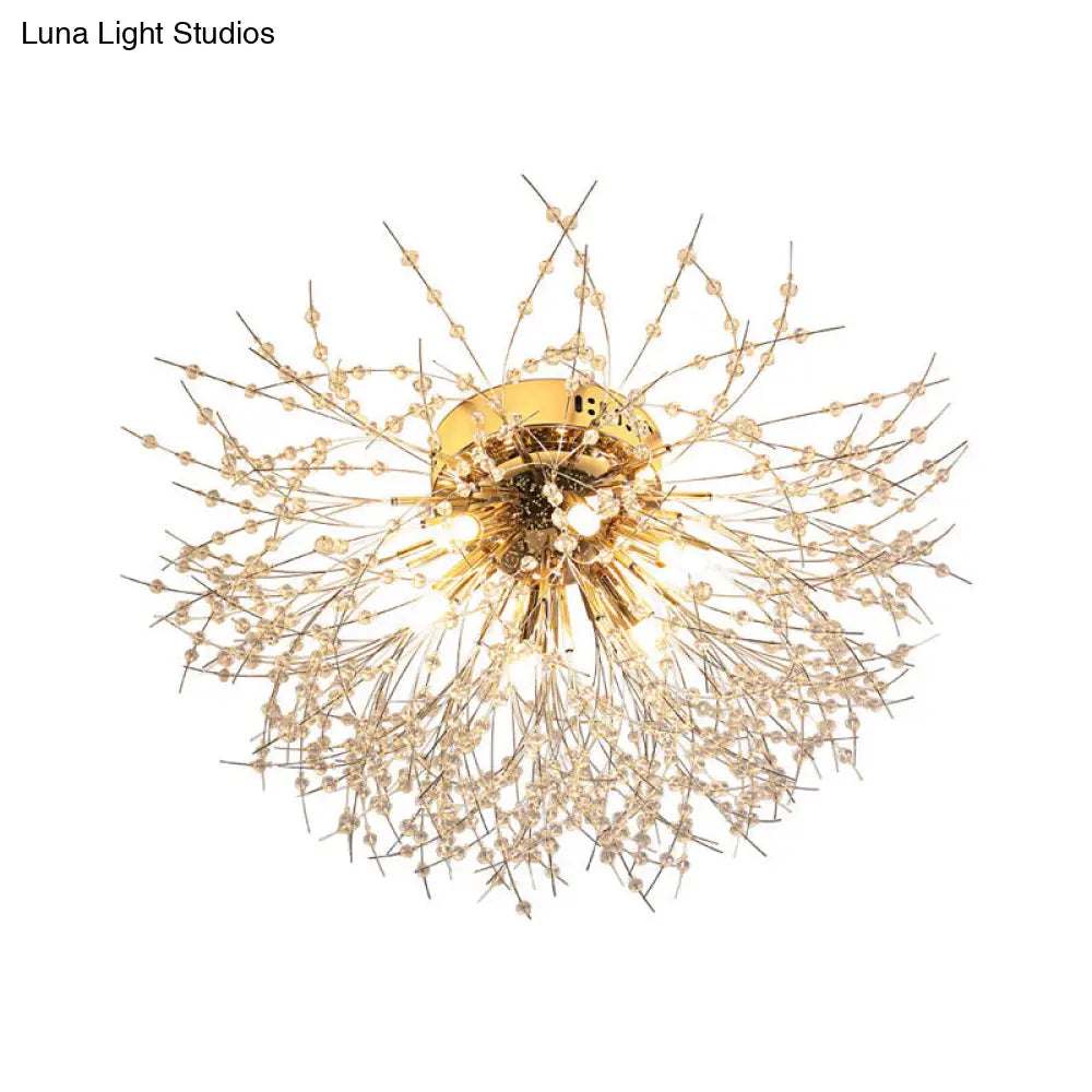 DecorBites™ DecorBites™ Contemporary Crystal Flush Mount Lamp - Silver/Gold, Warm Light - 6/8 Lights - Bedroom Ceiling Fixture - 23.5"/27.5" W