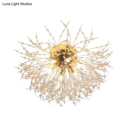 DecorBites™ DecorBites™ Contemporary Crystal Flush Mount Lamp - Silver/Gold, Warm Light - 6/8 Lights - Bedroom Ceiling Fixture - 23.5"/27.5" W