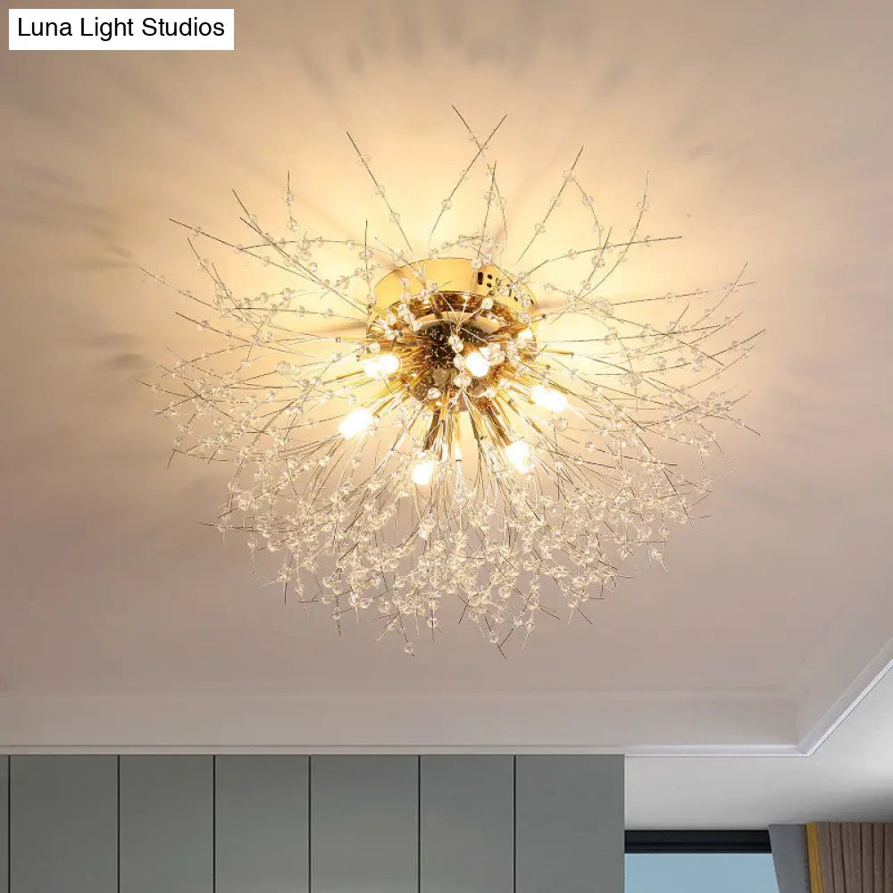 DecorBites™ DecorBites™ Contemporary Crystal Flush Mount Lamp - Silver/Gold, Warm Light - 6/8 Lights - Bedroom Ceiling Fixture - 23.5"/27.5" W