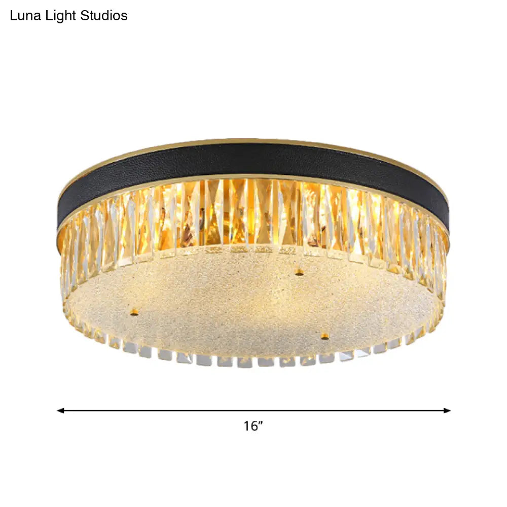 DecorBites™ DecorBites™ Contemporary Crystal Flush Mount Light in Gold, 3/4 Heads, Rectangle-Cut Drum Shape, 12"/16" Width