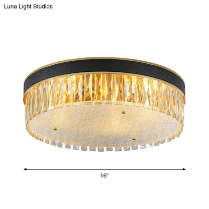 DecorBites™ DecorBites™ Contemporary Crystal Flush Mount Light in Gold, 3/4 Heads, Rectangle-Cut Drum Shape, 12"/16" Width