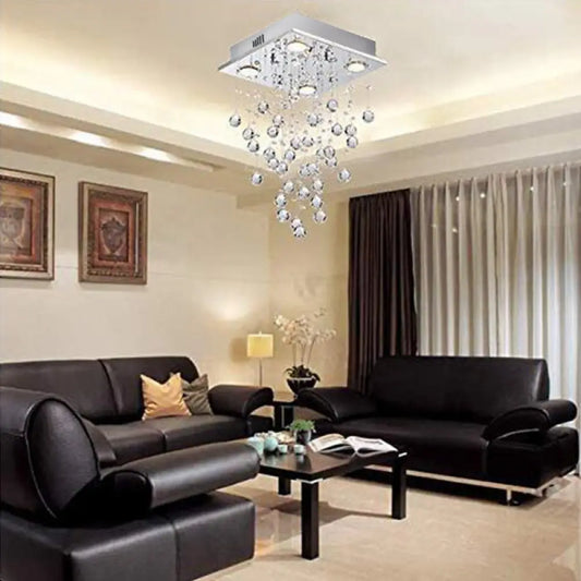 DecorBites™ DecorBites™ Contemporary Crystal Flush Mount Light with 4 Teardrop Lights for Living Room in Nickel Finish