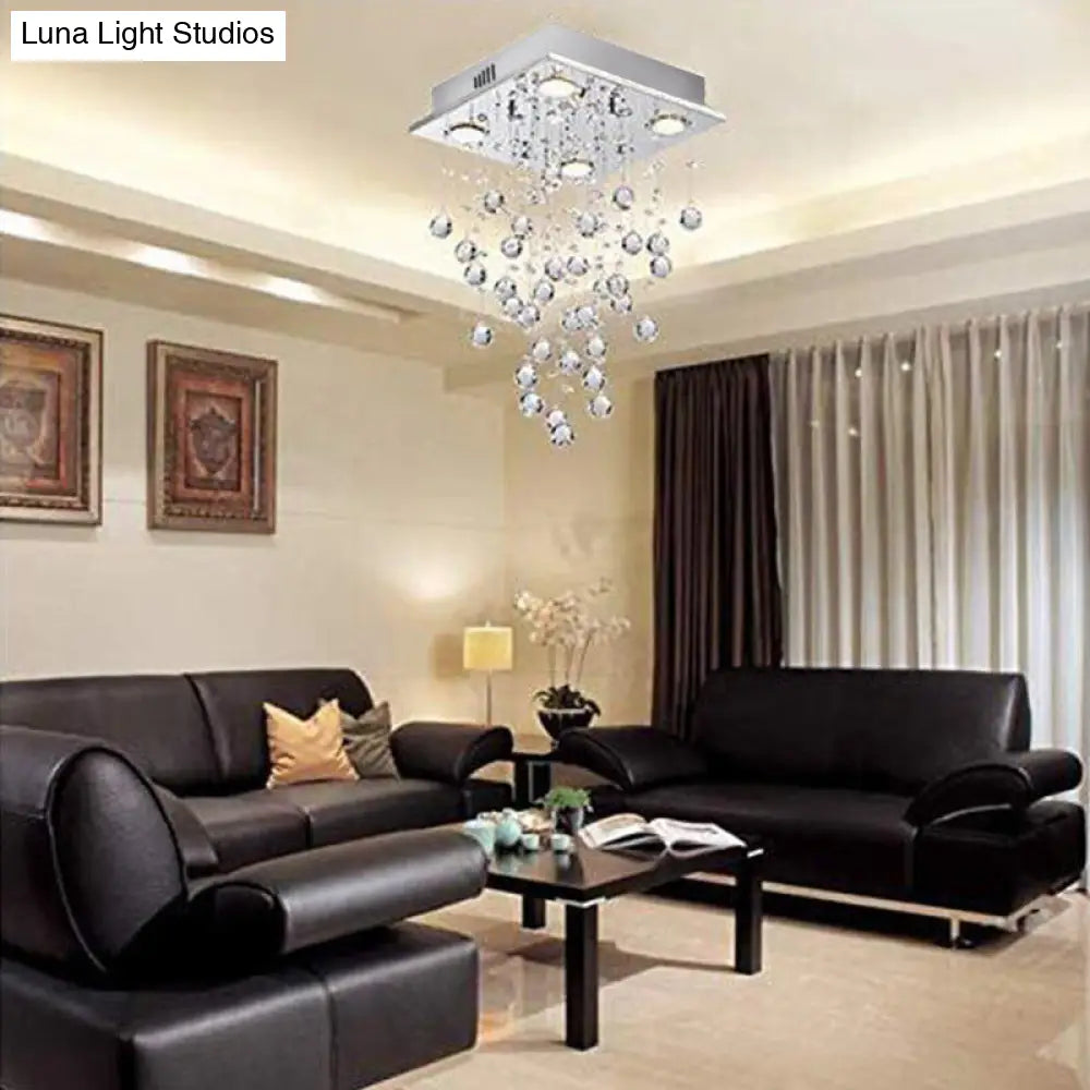 DecorBites™ DecorBites™ Contemporary Crystal Flush Mount Light with 4 Teardrop Lights for Living Room in Nickel Finish