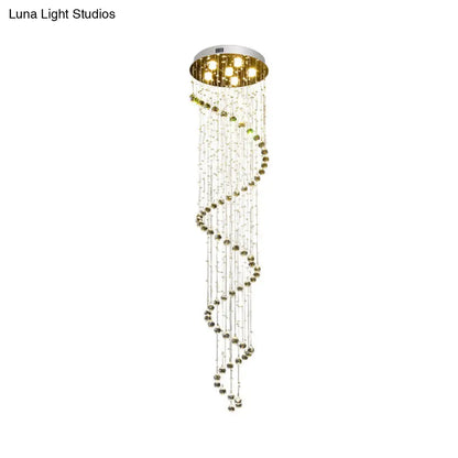 Contemporary Crystal Gold Pendant with LED Spiral 6-Head Multi Light Hanging Lamp