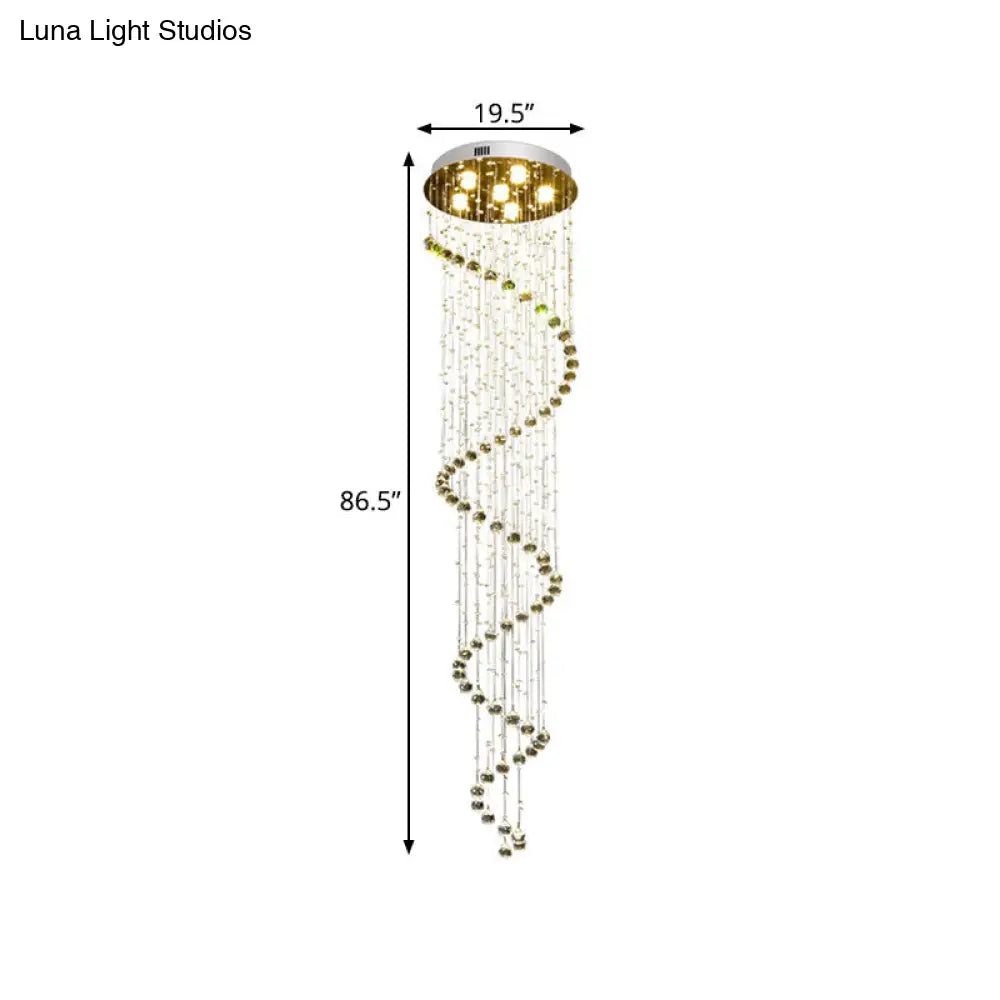 Contemporary Crystal Gold Pendant with LED Spiral 6-Head Multi Light Hanging Lamp