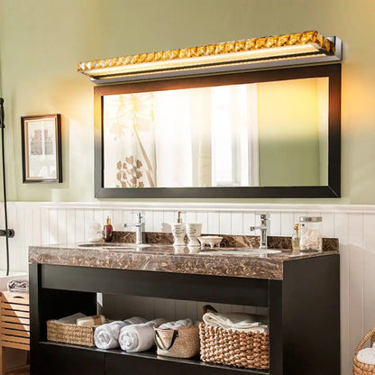 Aplique de pared DecorBites™ Contemporary Crystal Gold - Luz lineal para tocador con luz cálida/blanca para baño - Varias opciones de ancho