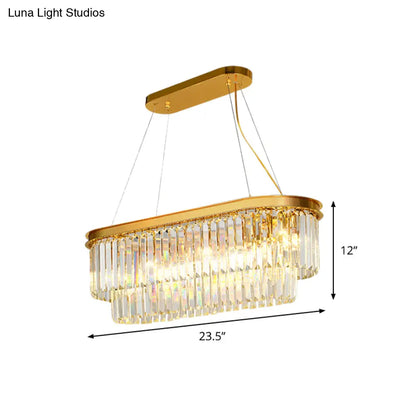 Lámpara colgante DecorBites™ de cristal contemporáneo con 7 bombillas y acabado dorado - Diseño elíptico de 2 capas