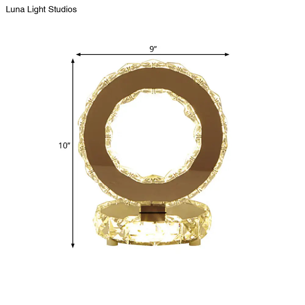 Contemporary Crystal LED Bedside Lamp in Chrome - Ferris Wheel-inspired Table Light with Warm/White Glow