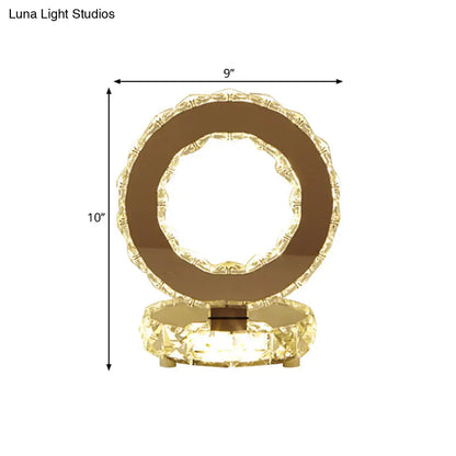 Contemporary Crystal LED Bedside Lamp in Chrome - Ferris Wheel-inspired Table Light with Warm/White Glow