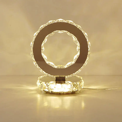 Contemporary Crystal LED Bedside Lamp in Chrome - Ferris Wheel-inspired Table Light with Warm/White Glow