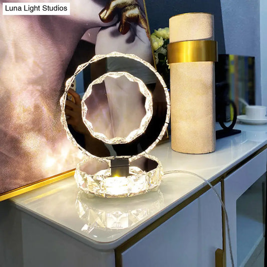 Contemporary Crystal LED Bedside Lamp in Chrome - Ferris Wheel-inspired Table Light with Warm/White Glow