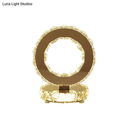 Contemporary Crystal LED Bedside Lamp in Chrome - Ferris Wheel-inspired Table Light with Warm/White Glow