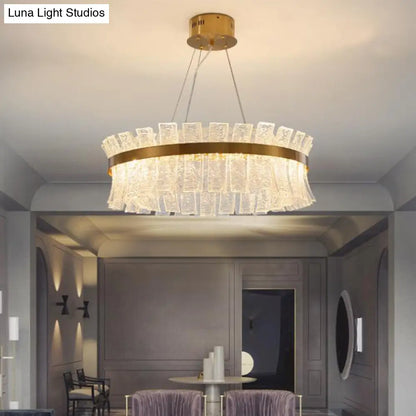 Lámpara de techo colgante redonda de latón con LED y cristal contemporáneo para sala de estar