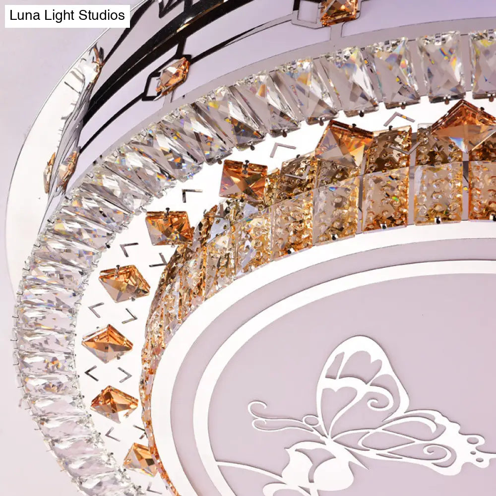DecorBites™ DecorBites™ Contemporary Crystal LED Ceiling Light with Butterfly Pattern - Chrome Flush Mount Fixture - 23.5"/31.5" W