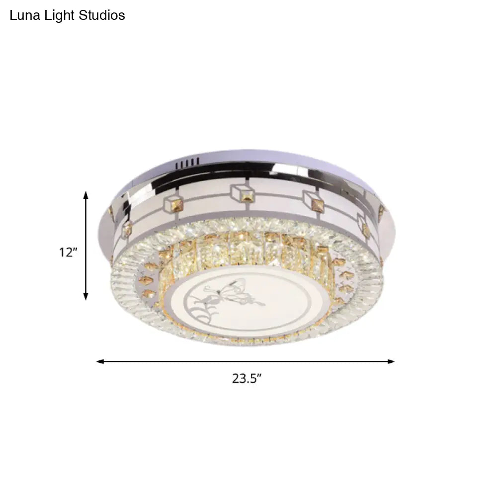 DecorBites™ DecorBites™ Contemporary Crystal LED Ceiling Light with Butterfly Pattern - Chrome Flush Mount Fixture - 23.5"/31.5" W