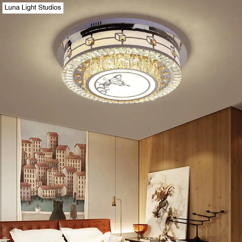 DecorBites™ DecorBites™ Contemporary Crystal LED Ceiling Light with Butterfly Pattern - Chrome Flush Mount Fixture - 23.5"/31.5" W