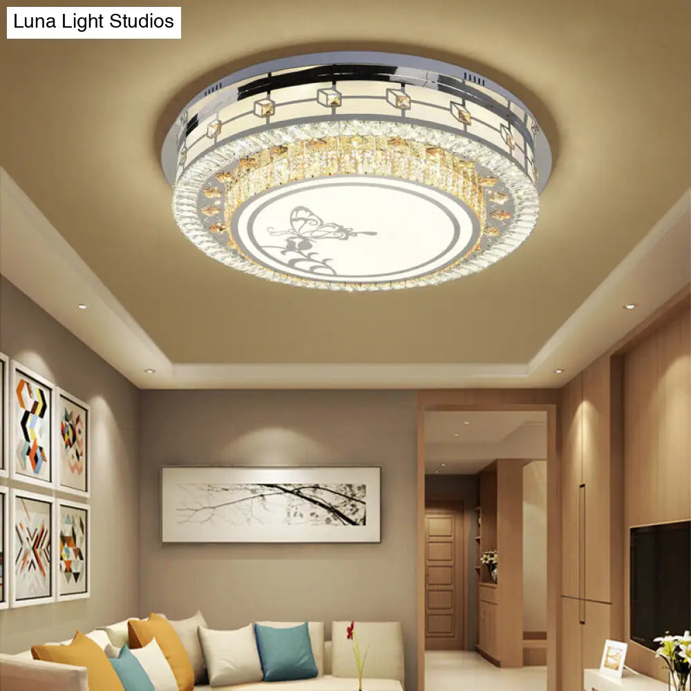 DecorBites™ DecorBites™ Contemporary Crystal LED Ceiling Light with Butterfly Pattern - Chrome Flush Mount Fixture - 23.5"/31.5" W