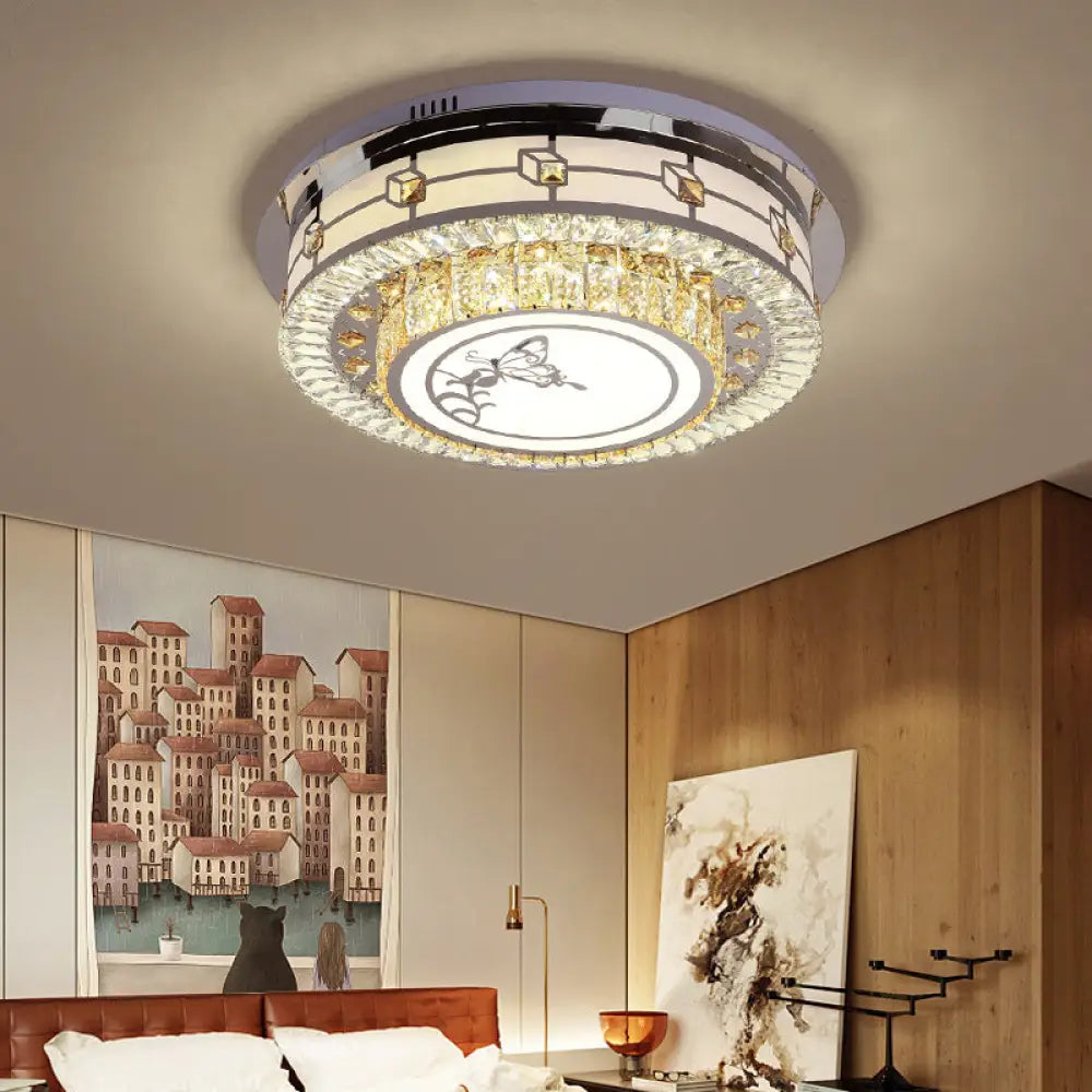 DecorBites™ DecorBites™ Contemporary Crystal LED Ceiling Light with Butterfly Pattern - Chrome Flush Mount Fixture - 23.5"/31.5" W