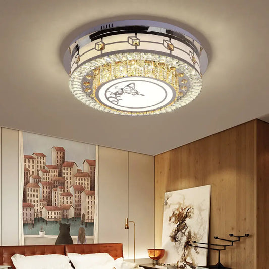 DecorBites™ DecorBites™ Contemporary Crystal LED Ceiling Light with Butterfly Pattern - Chrome Flush Mount Fixture - 23.5"/31.5" W
