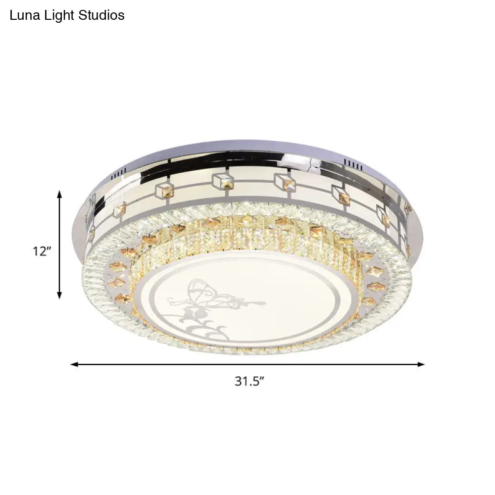 DecorBites™ DecorBites™ Contemporary Crystal LED Ceiling Light with Butterfly Pattern - Chrome Flush Mount Fixture - 23.5"/31.5" W