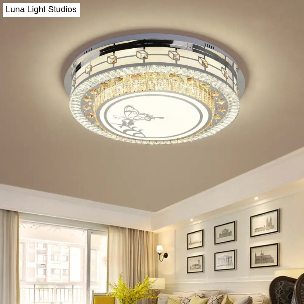 DecorBites™ DecorBites™ Contemporary Crystal LED Ceiling Light with Butterfly Pattern - Chrome Flush Mount Fixture - 23.5"/31.5" W