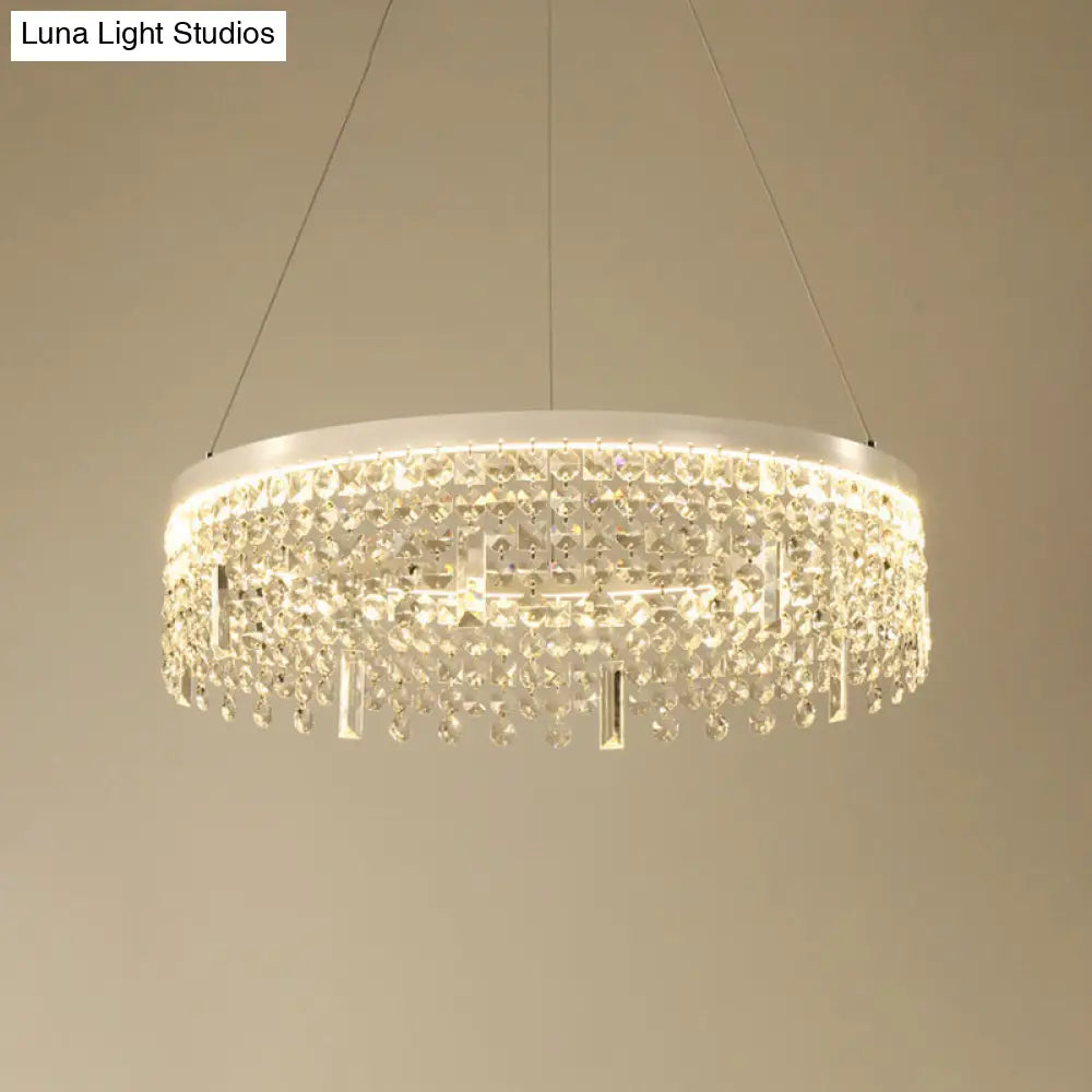 Contemporary Crystal LED Chandelier Lamp with Dual-Tiered Ring Design – Silver Suspension Lighting in Warm/White Light