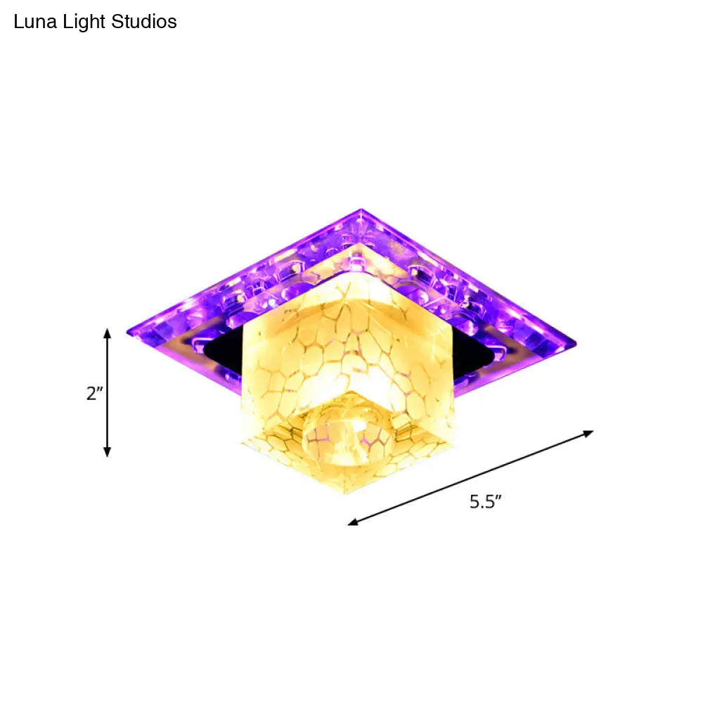 DecorBites™ DecorBites™ Contemporary Crystal LED Chrome Flush Mount Ceiling Lamp - Cubic Shape, Ideal for Corridor