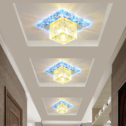 DecorBites™ DecorBites™ Contemporary Crystal LED Chrome Flush Mount Ceiling Lamp - Cubic Shape, Ideal for Corridor