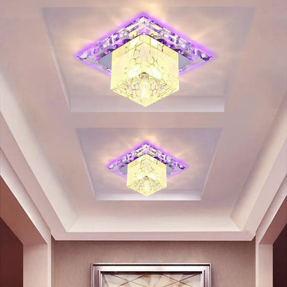 DecorBites™ DecorBites™ Contemporary Crystal LED Chrome Flush Mount Ceiling Lamp - Cubic Shape, Ideal for Corridor