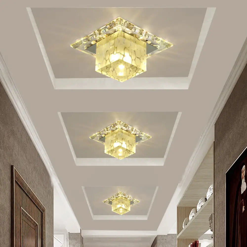 DecorBites™ DecorBites™ Contemporary Crystal LED Chrome Flush Mount Ceiling Lamp - Cubic Shape, Ideal for Corridor