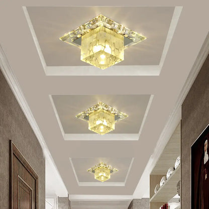 DecorBites™ DecorBites™ Contemporary Crystal LED Chrome Flush Mount Ceiling Lamp - Cubic Shape, Ideal for Corridor