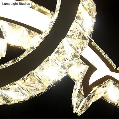 Lámpara de araña contemporánea con forma de delfín y luces LED de cristal: Lámpara colgante cromada en blanco/cálido/natural