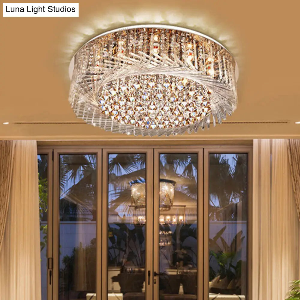 Lámpara de techo DecorBites™ contemporánea de cristal con forma de tambor y luz LED, con montaje empotrado cromado - 23,5"/31,5" de ancho