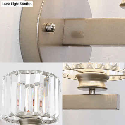 Contemporary Crystal Nickel Drum Sconce Light for Bedroom Wall"