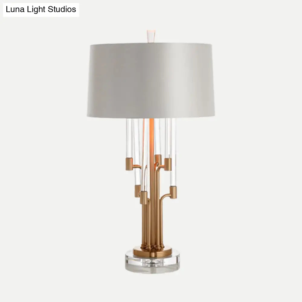 Contemporary Crystal Nightstand Lamp in Gold with Hand-Cut Tube Shape - 1 Bulb Reading Light