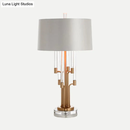 Contemporary Crystal Nightstand Lamp in Gold with Hand-Cut Tube Shape - 1 Bulb Reading Light