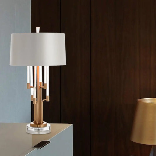 Contemporary Crystal Nightstand Lamp in Gold with Hand-Cut Tube Shape - 1 Bulb Reading Light