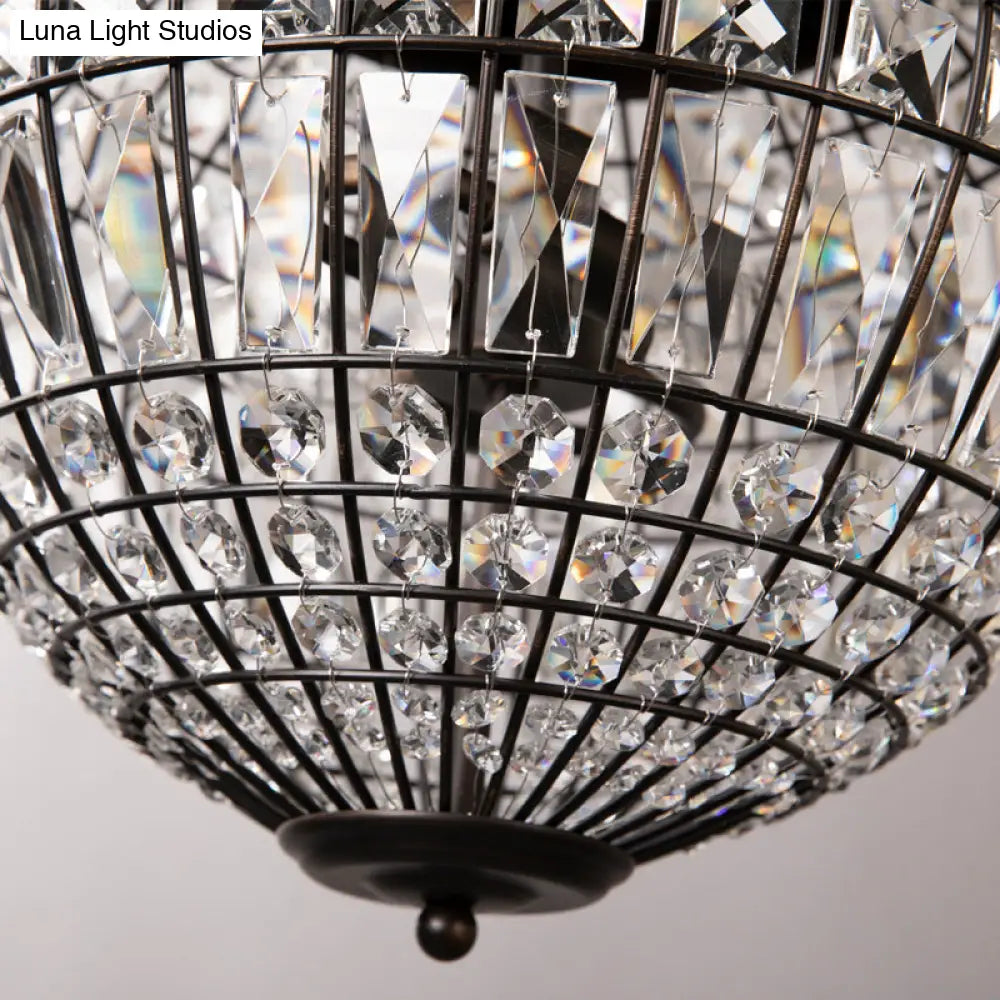 Contemporary Crystal Pendant Chandelier with Disco Ball Design - 2-Light Black Bedroom Lighting