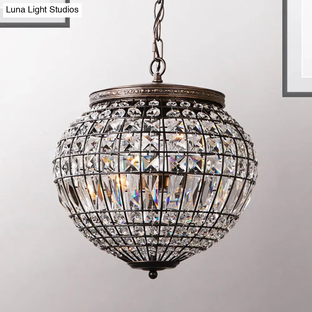 Contemporary Crystal Pendant Chandelier with Disco Ball Design - 2-Light Black Bedroom Lighting