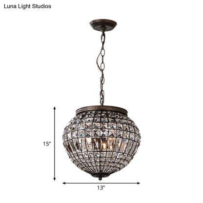 Contemporary Crystal Pendant Chandelier with Disco Ball Design - 2-Light Black Bedroom Lighting
