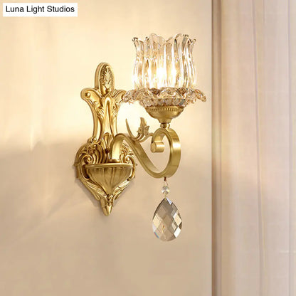 DecorBites™ DecorBites™ Contemporary Crystal Petal Wall Sconce Lamp in Gold for Corridor Lighting