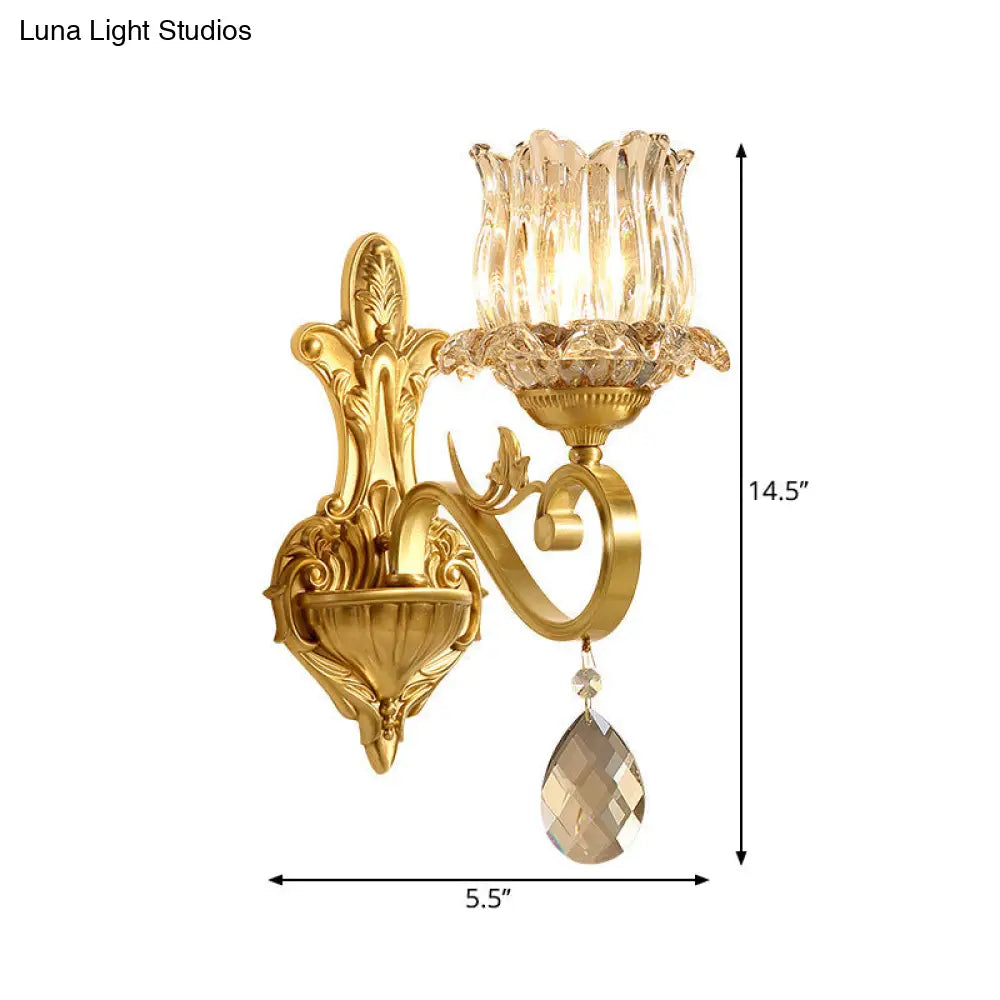 DecorBites™ DecorBites™ Contemporary Crystal Petal Wall Sconce Lamp in Gold for Corridor Lighting
